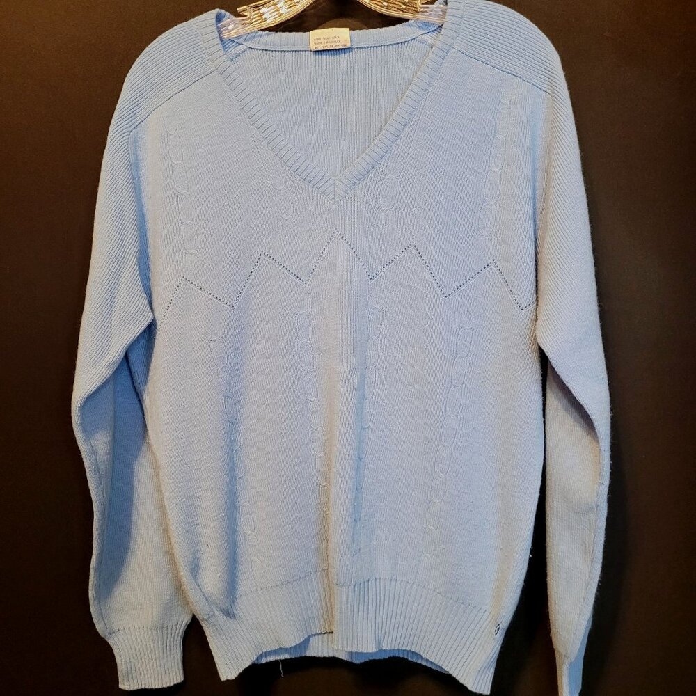 Vintage Pullover Sweater Andriano V Neck Light Blue Golf Sweater Acrylic Large